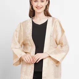 Cloth Haus India Women Off White & Cream-Coloured Floral Design Brocade Kimono Jacket-picture-25