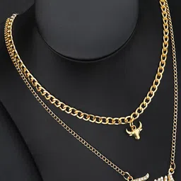 Jewels Galaxy Gold-Plated Stone-Studded Taurus Sun Sign Layered Necklace-image-41