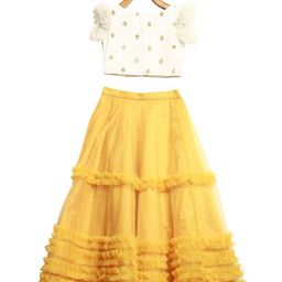 Ethnovog Girls White  Mustard Embellished Made to Measure Lehenga  Blouse-image-25
