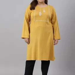 W Women Plus Size Embroidered Flared Sleeves Thread Work Floral Kurta-38