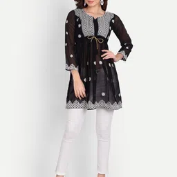 WEAVETECH IMPEX Black Heavy Embroderied Work Longline Top-image-30