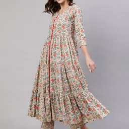 GLAM ROOTS Floral Printed Regular Work Tiering Anarkali Kurta-21