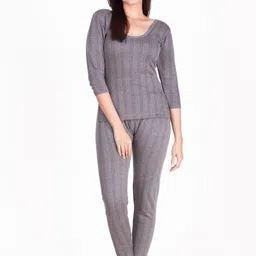 Dollar Ultra Women Charcoal Grey Self-Striped Thermal Set-image-1