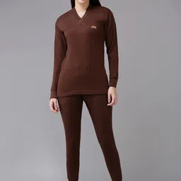 Lux Cottswool Women Brown Solid Woolen Thermal Set-image-43