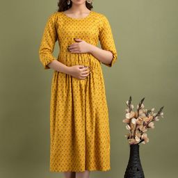 Henal Ethnic Motifs Printed Cotton Maternity Fit and Flare Ethnic Dresses-picture-19
