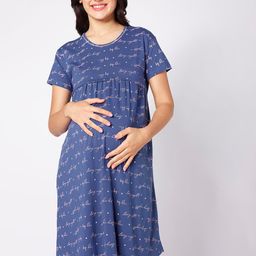 beebelle Typography Printed Pure Cotton Knee Length Maternity Nightdress-image-94