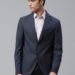 Blackberrys Men Navy Blue Textured Slim Fit Single-Breasted Formal Blazer-picture-43