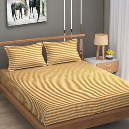 RIDHAAN Brown & White Striped 210 TC King Bedsheet with 2 Pillow Covers-image-77