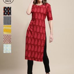 KALINI Women Pack Of 6 Printed Crepe Kurta-image-23