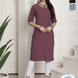 7threads KALINI Selection Of 3 Printed Round Neck Short Sleeves Crepe Straight Kurta-picture-19