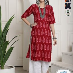 7Threads Selection Of 4 Printed Round Neck Short Sleeves Crepe Straight Kurta-image-33
