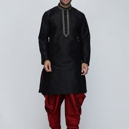 ROYAL KURTA Men Black Thread Work Summer Sheers Kurta-38