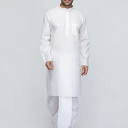 ROYAL KURTA Men White Thread Work Summer Sheers Kurta-image-45