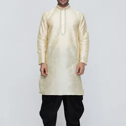 ROYAL KURTA Mandarin Collar Thread Work Dupion Silk Kurtas-image-6