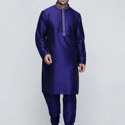 ROYAL KURTA Mandarin Collar Thread Work Straight Kurta-image-18