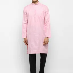 ROYAL KURTA Men Pink Solid Straight Kurta-image-74