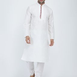 ROYAL KURTA Men White Silk Blend Loop Button Kurta-93