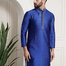 ROYAL KURTA Paisley Woven Design Mandarin Collar Cotton Silk Jacqaurd Straight Kurta-picture-27
