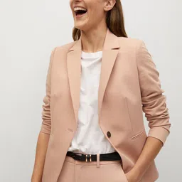 MANGO Women Peach-Coloured Solid Tailored Fit Single-Breasted Sustainable Blazer-10
