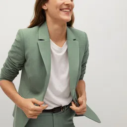 MANGO Women Green Solid Tailored Fit Single-Breasted Sustainable Blazer-picture-38