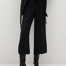 MANGO Women Black Regular Fit Solid Cropped Parallel Trousers-image-52
