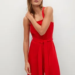 MANGO Women Red Solid Basic Jumpsuit with Belt-32