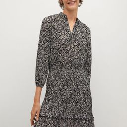 MANGO Women Black & Off-White Floral Print Sustainable A-Line Dress-image-56