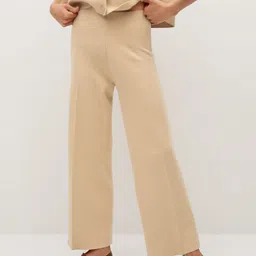 MANGO Women Beige Regular Fit Solid Parallel Trousers-image-72
