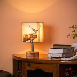 Pinecraft INTERNATIONAL Brown Edra Table Lamp With Cylinder Silk Shade-57