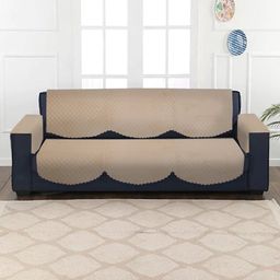 HOSTA HOMES Beige Quilted Velvet 5-Seater Sofa Covers With Arm Rest Covers-image-91