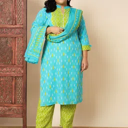 Vbuyz Plus Size Ethnic Motifs Printed Regular Thread Work Kurta & Trousers With Dupatta-picture-9