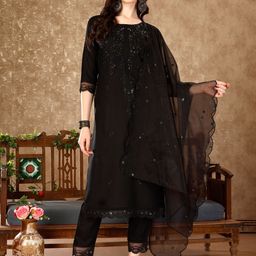 KALINI Women Embroidered Regular Sequinned Kurta with Trousers & With Dupatta-11