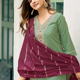 KALINI Women Embroidered Regular Sequinned Kurta with Trousers & With Dupatta-13