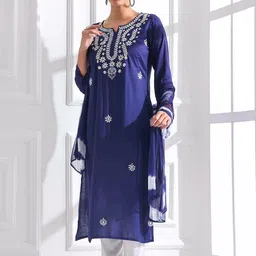 Anouk Women Embroidered Regular Thread Work Kurta with Trousers & With Dupatta-6