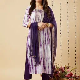 KALINI Women Shibori Dyed Sequined  Plus Size Kurta with Trousers & Dupatta-43