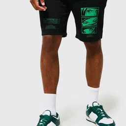 boohooMAN Men Black Printed Shorts-image-89