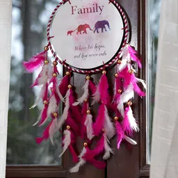DULI White & Pink Printed Dream Catcher Wall Hanging-image-83