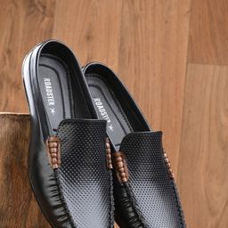 Roadster Men Black Perforations Comfort Insole Penny Mules-image-61
