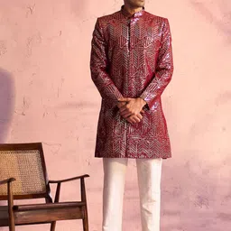 SHRESTHA BY VASTRAMAY Embellished Georgette Sherwani Set-image-19