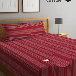 KLOTTHE Red Striped 400TC Pure Cotton King Bed Cover & 2 Pillow Covers-image-77