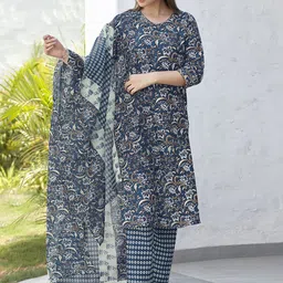 KALINI Floral Printed Regular Gotta Patti Straight Kurta With Trousers & Dupatta-image-22