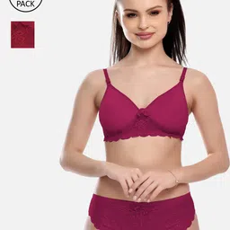 FIMS Women Pack Of 2 Solid Cotton Lingerie Set-image-10