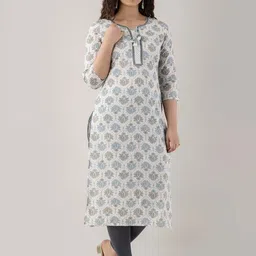 FASHION DEPTH Ethnic Motifs Printed Mirror Work Pure Cotton Kurta-89