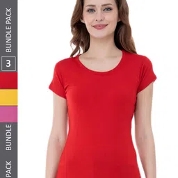 IndiWeaves Pack Of 3 Round Neck Pure Cotton T-shirt-image-67