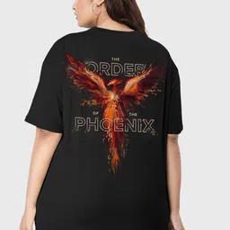 Bewakoof Plus Black Order Of The Phoenix Graphic Printed Oversized Cotton T-shirt-image-43