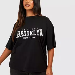 TRENDY RABBIT Women Typography Printed Drop-Shoulder Sleeves Applique T-shirt-image-76