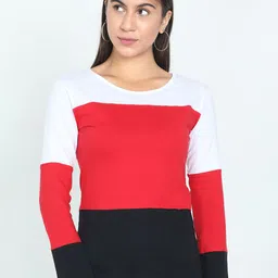 Fleximaa Women Red & White Colourblocked T-shirt-image-22