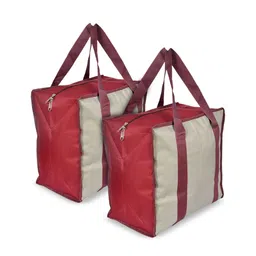 Kuber Industries Pack Of 2 Beige & Red Solid Shopping Bag Organiser-9
