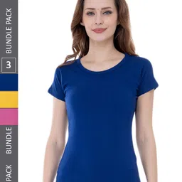 IndiWeaves Pack Of 3 Round Neck Pure Cotton T-shirt-image-68