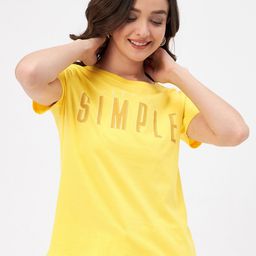Mast & Harbour Yellow Typography Printed Pure Cotton T-shirt-image-9
